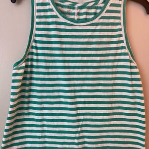 J. Crew Green and White Sleeveless Relaxed Tank Top